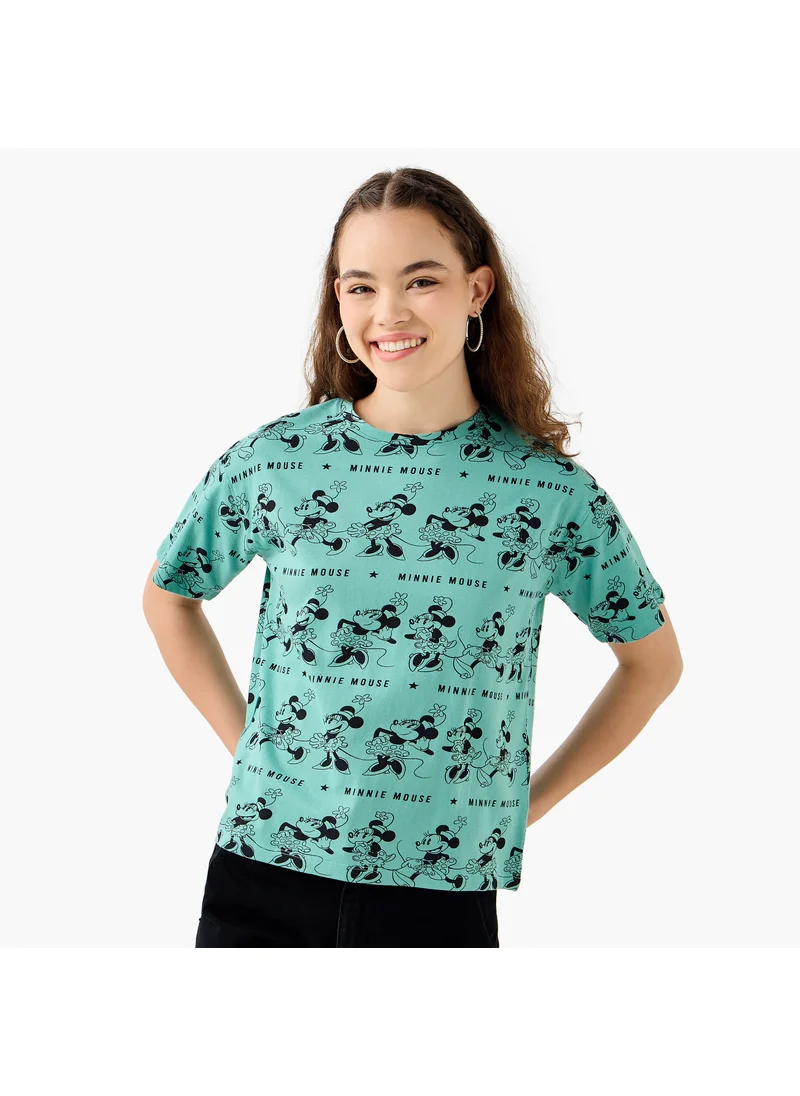 اس بي كاركترز All-Over Minnie Mouse Print Boxy Crop T-shirt
