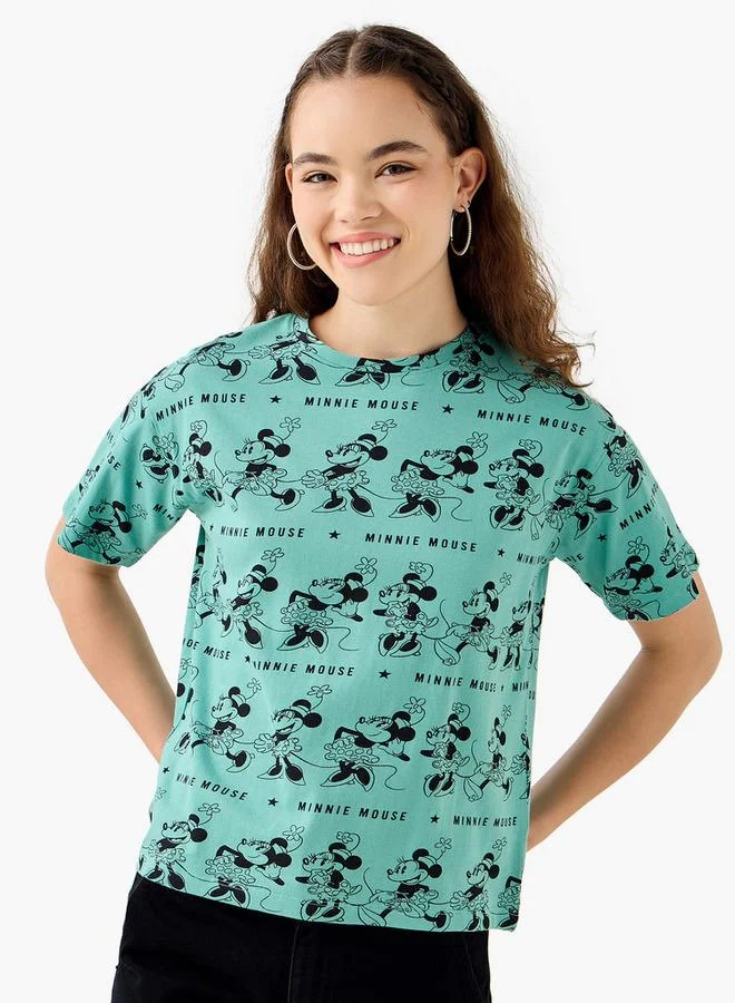 All-Over Minnie Mouse Print Boxy Crop T-shirt