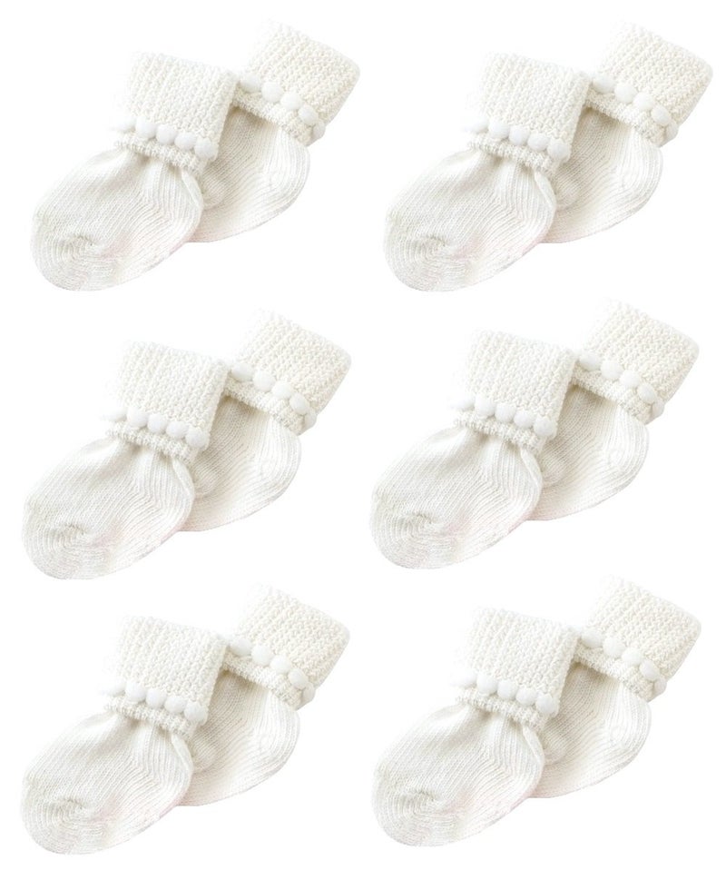 Nurses Choice 6 Pairs Stay-On Baby Socks, White Cotton Newborn Socks with Bubble Cuff Non-Slip Grip, Unisex Booties 0â€“3 Months, Hospital Trusted Essentials - Image 1