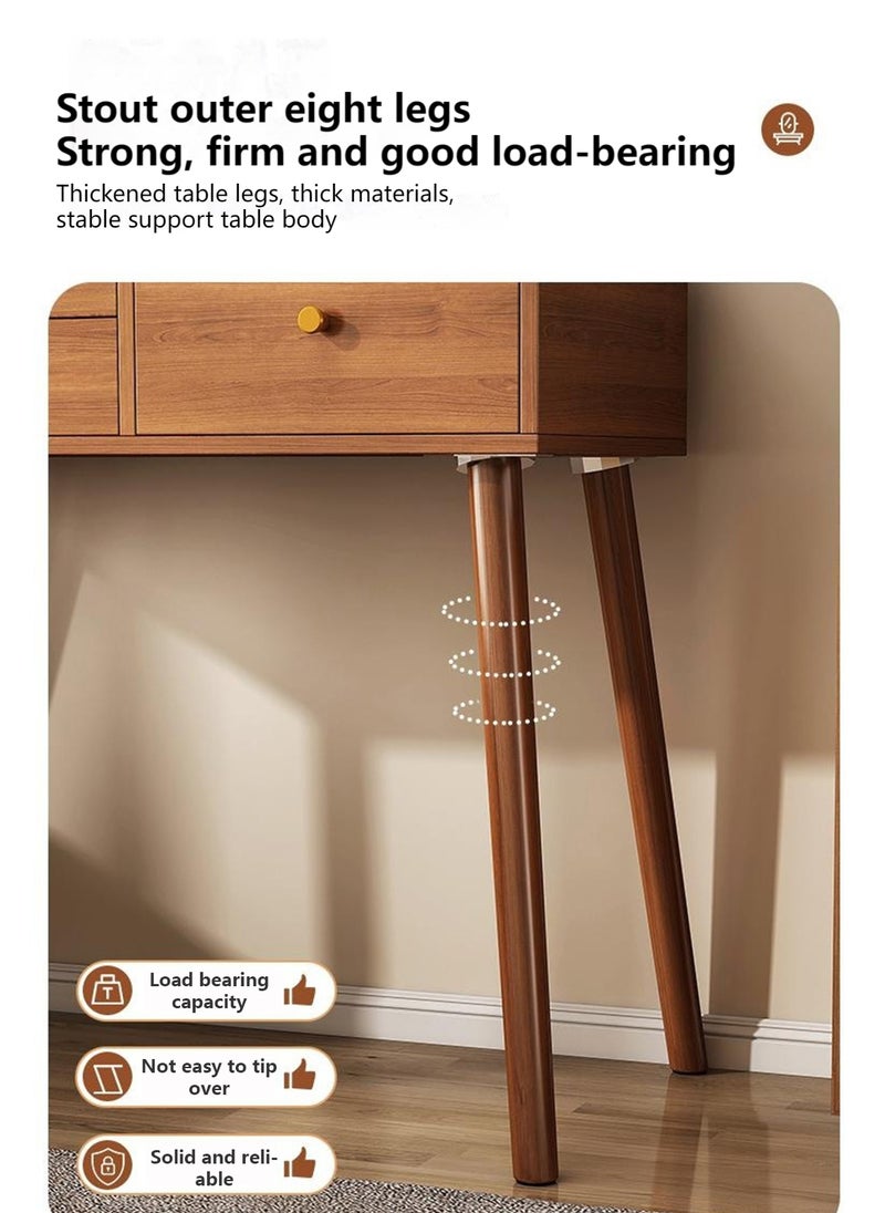 Sharpdo Light Luxury Bedroom Furniture Dressing Table, Walnut Dressing Table Storage Cabinet with LED Makeup Mirror and 3 Drawers for Storage - Image 5