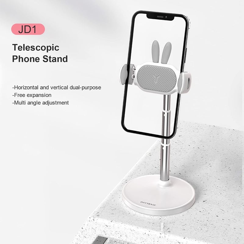 Oatsbasf Cute Bunny Phone Holder, Angle Height Adjustable Rabbit Phone Stand, Quick Installation, Compatible with iPhone, Kindle, iPad, Switch, Tablets (4-10"), All Phones (JD1-White) - Image 3