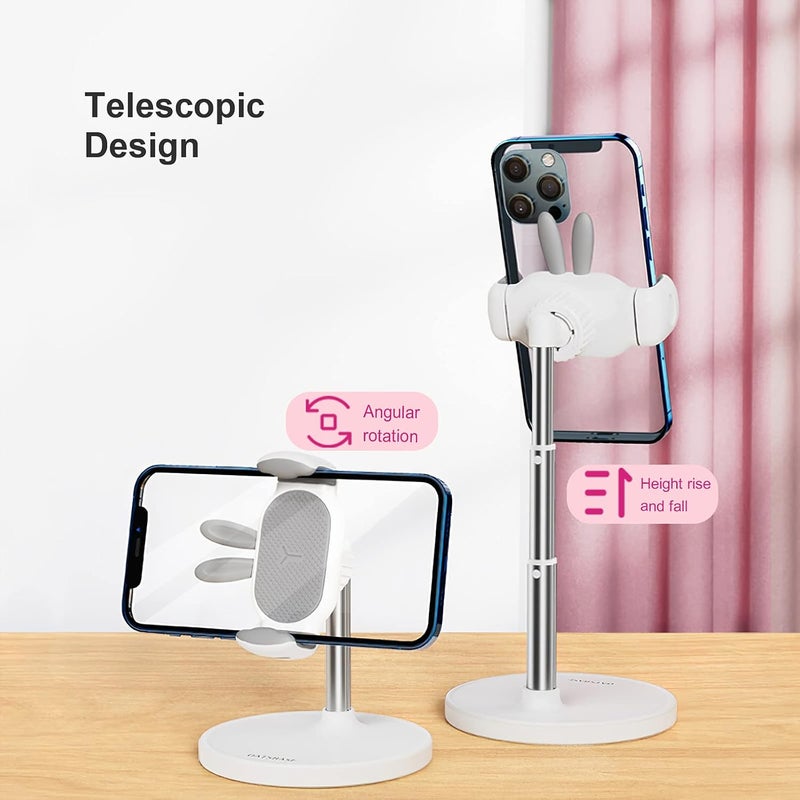Oatsbasf Cute Bunny Phone Holder, Angle Height Adjustable Rabbit Phone Stand, Quick Installation, Compatible with iPhone, Kindle, iPad, Switch, Tablets (4-10"), All Phones (JD1-White) - Image 2