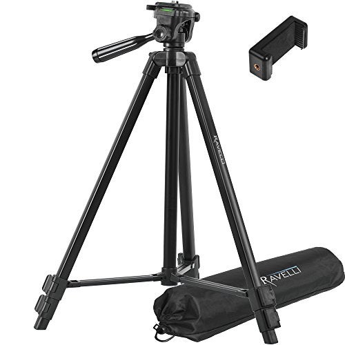 Ravelli APLT3 53" Light Weight Aluminum Tripod, with Carrying Bag and Universal Smartphone Mount Adapter - Image 1