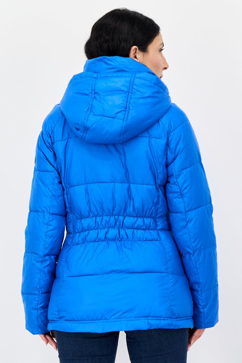Kenneth Cole Women Brand Logo Puffer Jacket, Blue - Image 4