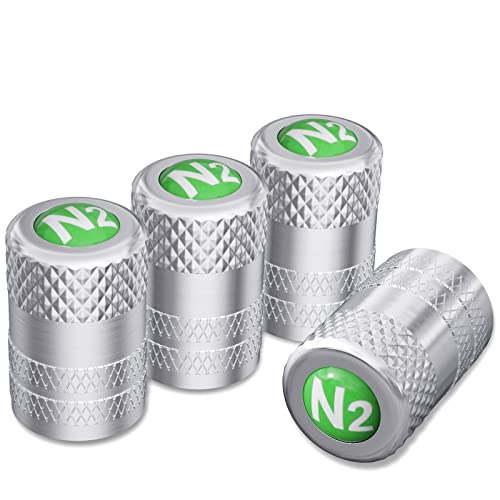 CKAuto 4 Pcs Aluminum Tire Valve Stem Caps with N2 Nitrogen Logo, Universal Stem Covers for Cars, SUVs, Bike and Bicycle, Trucks, Motorcycles | TPMS Safe | Corrosion Resistant | Dust Proof, Silver - Image 1