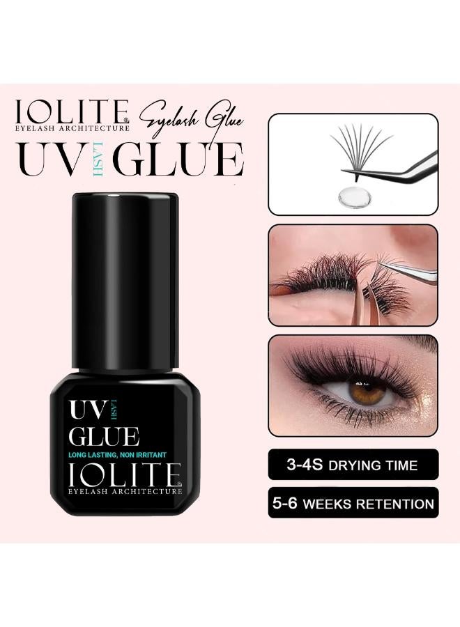 IOLITE غراء رموش UV 5 مل يجف بسرعة 05 ثواني يدوم طويلاً 67 أسبوعًا غير مهيج لملحقات الرموش Iuvlg - Image 5