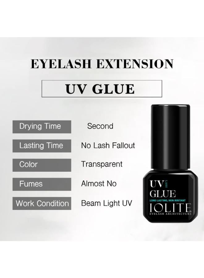 IOLITE غراء رموش UV 5 مل يجف بسرعة 05 ثواني يدوم طويلاً 67 أسبوعًا غير مهيج لملحقات الرموش Iuvlg - Image 3