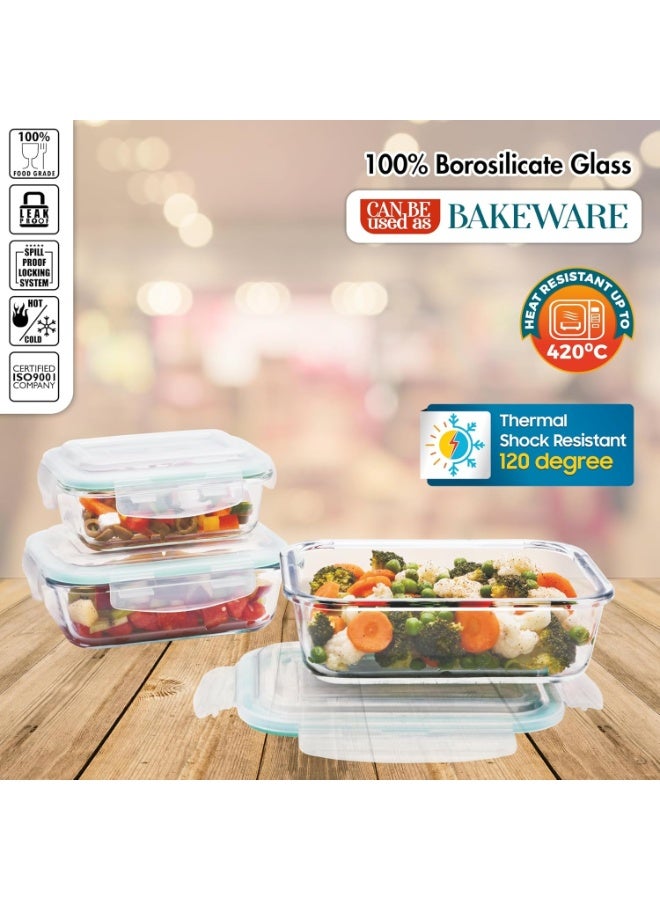 طقم حاويات زجاجية للفرن (3 قطع) بغطاء محكم - Image 3