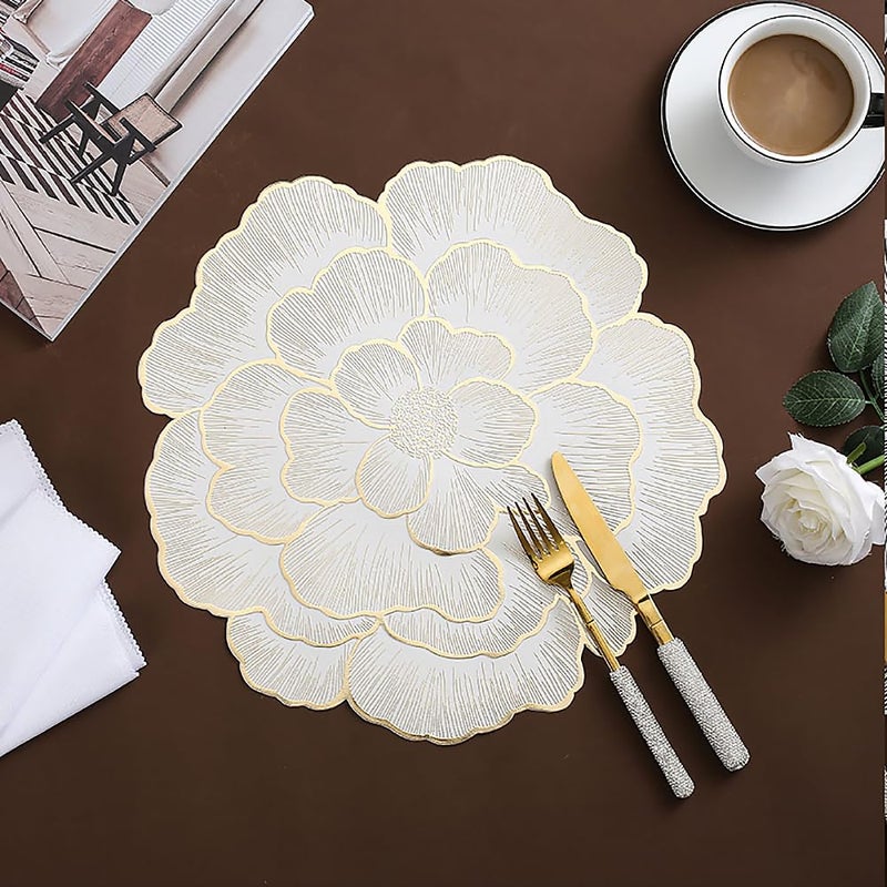 pigchcy 15 inches Gold Placemats Set of 6 Washable Indoor Outdoor, Waterproof Non Slip Crabapple Flower Placemats for Party Birthdays Weddings Holiday Decoration - Image 5
