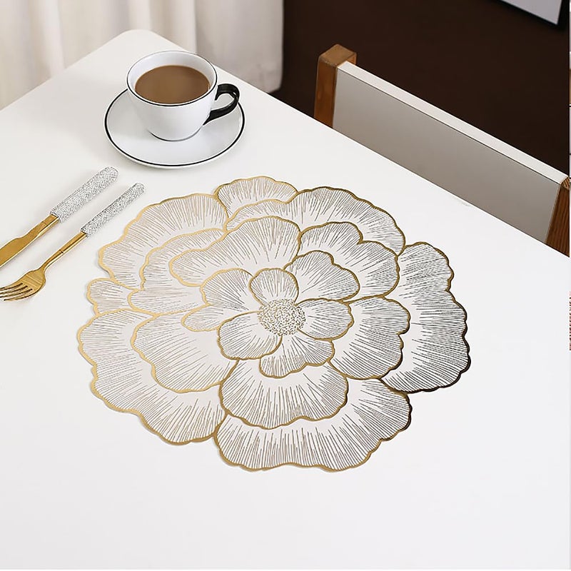 pigchcy 15 inches Gold Placemats Set of 6 Washable Indoor Outdoor, Waterproof Non Slip Crabapple Flower Placemats for Party Birthdays Weddings Holiday Decoration - Image 4