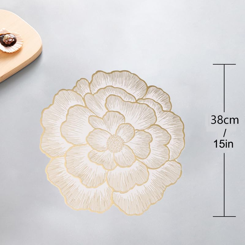 pigchcy 15 inches Gold Placemats Set of 6 Washable Indoor Outdoor, Waterproof Non Slip Crabapple Flower Placemats for Party Birthdays Weddings Holiday Decoration - Image 2