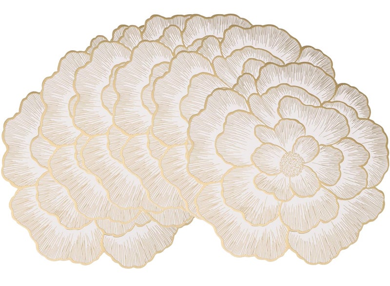 pigchcy 15 inches Gold Placemats Set of 6 Washable Indoor Outdoor, Waterproof Non Slip Crabapple Flower Placemats for Party Birthdays Weddings Holiday Decoration - Image 1