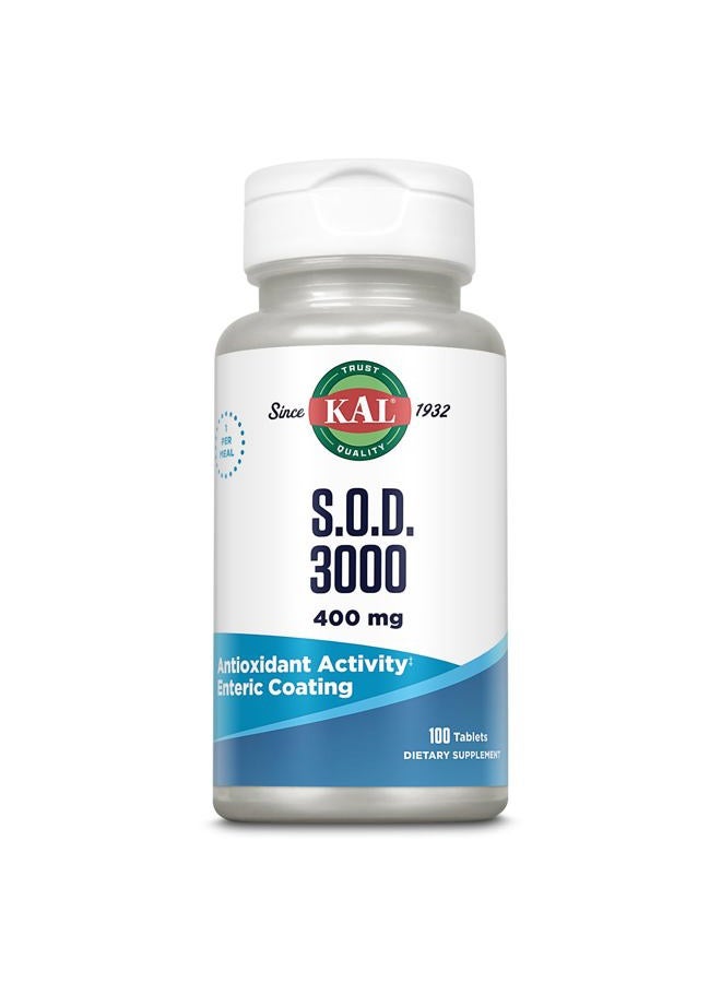 KAL S.O.D. 3000 Antioxidant Supplement 400mg, Superoxide Dismutase (SOD), Beef Liver Source, Super Antioxidant Support, Enteric Coated for Maximum Assimilation, 60-Day Guarantee, 100 Serv, 100 Tablets - Image 1