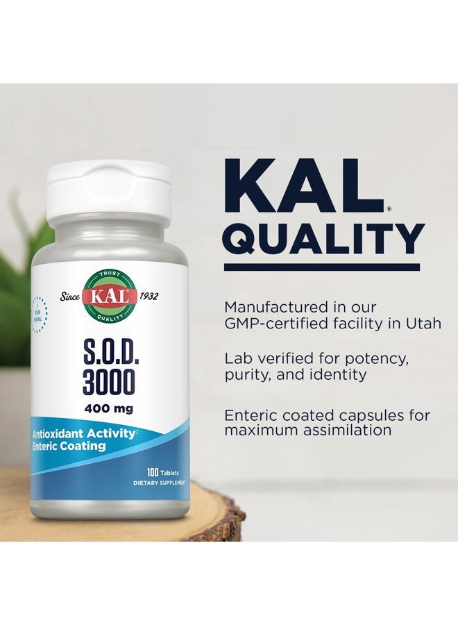 KAL S.O.D. 3000 Antioxidant Supplement 400mg, Superoxide Dismutase (SOD), Beef Liver Source, Super Antioxidant Support, Enteric Coated for Maximum Assimilation, 60-Day Guarantee, 100 Serv, 100 Tablets - Image 5