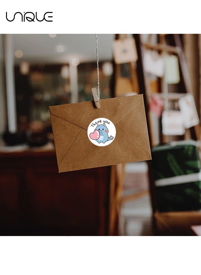 Unique 500 Pcs Cartoon Thank You Sticker - Cartoon Dinosaur Pattern Label Sticker - Thank You Label Round Thank You Sticker Envelope Seal Decal for Commercial Store Packing Decoration Supplies - 1 inch  - Image 5