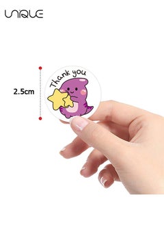 Unique 500 Pcs Cartoon Thank You Sticker - Cartoon Dinosaur Pattern Label Sticker - Thank You Label Round Thank You Sticker Envelope Seal Decal for Commercial Store Packing Decoration Supplies - 1 inch  - Image 2