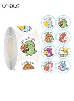 Unique 500 Pcs Cartoon Thank You Sticker - Cartoon Dinosaur Pattern Label Sticker - Thank You Label Round Thank You Sticker Envelope Seal Decal for Commercial Store Packing Decoration Supplies - 1 inch  - Image 1