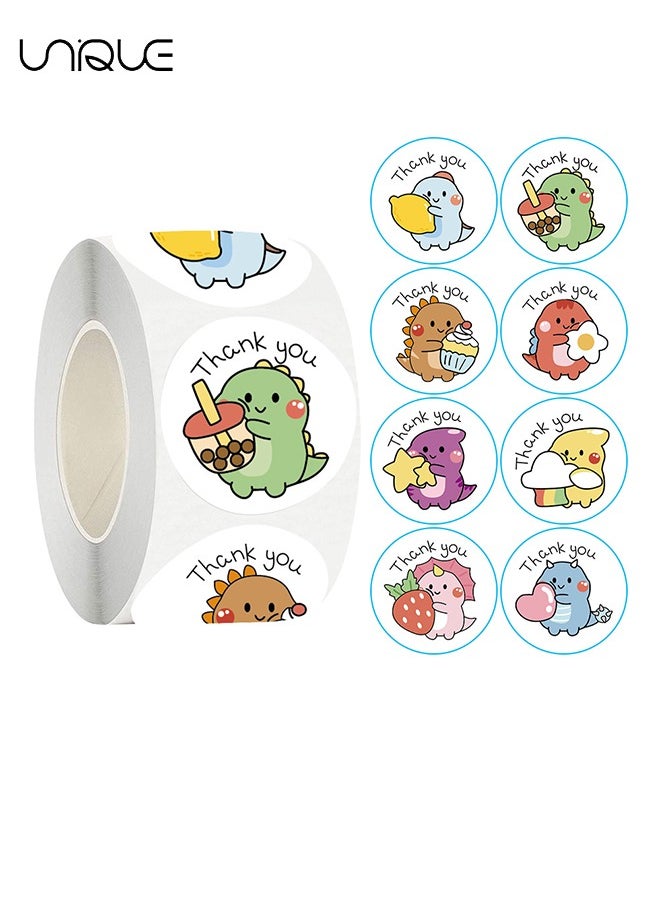 Unique 500 Pcs Cartoon Thank You Sticker - Cartoon Dinosaur Pattern Label Sticker - Thank You Label Round Thank You Sticker Envelope Seal Decal for Commercial Store Packing Decoration Supplies - 1 inch  - Image 1
