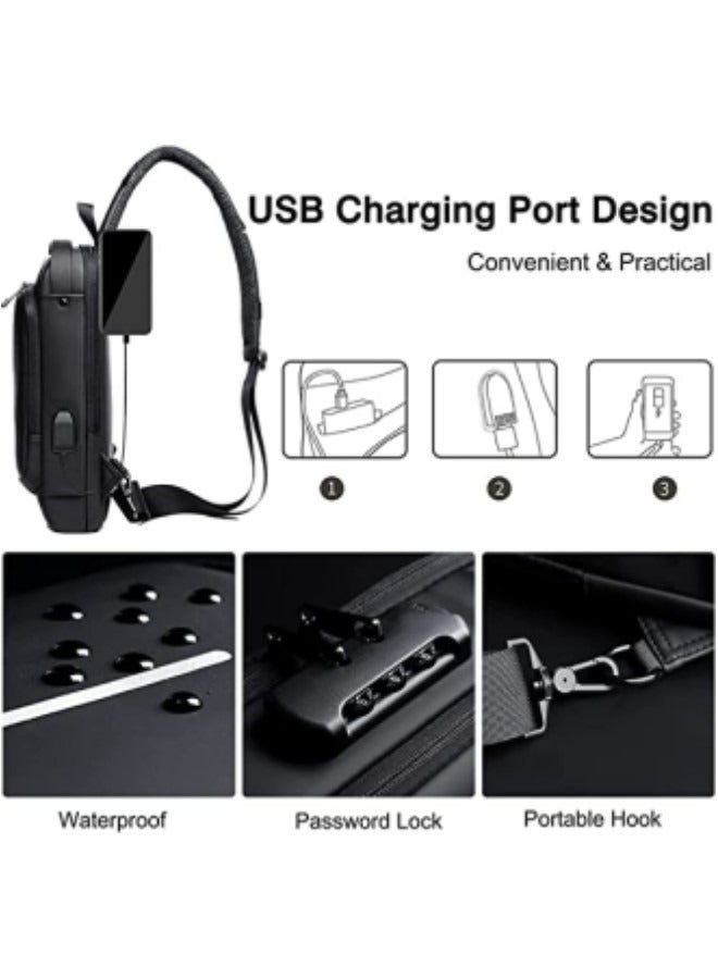 GGEROU حقيبة كروس بودي، حقيبة كتف على الصدر للرجال والنساء، حقيبة ظهر كتف كاجوال، حقيبة ظهر يومية جلدية مقاومة للماء مع منفذ شحن USB - Image 3