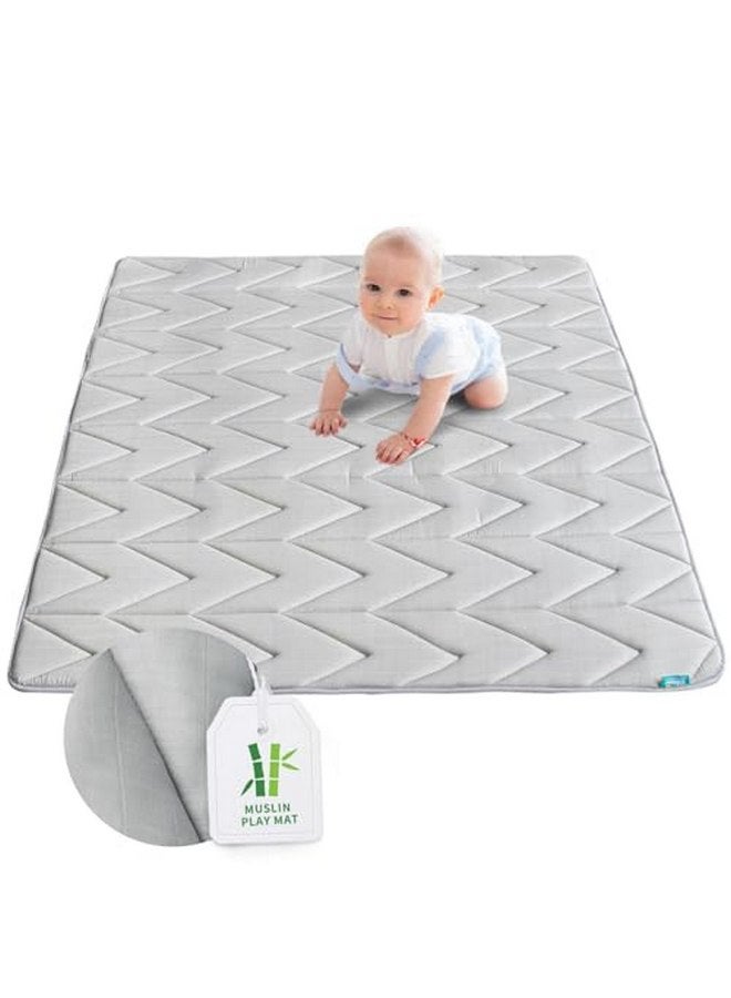 Biloban Foam Play Mat 50×50, Muslin Kids Play Mat Fits for Dripex & Suposeu Playpen, One-Piece Crawling Mat for Baby & Toddler to Play on Floor, Non Slip, Grey - Image 1