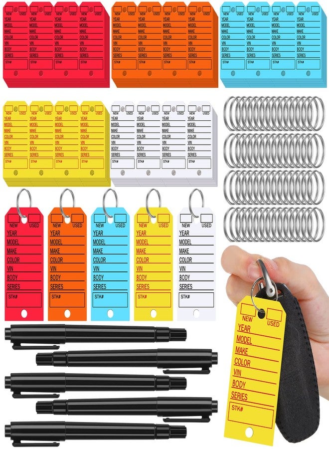 PerKoop 1000 Pieces Poly Key Tags Car Key Label Tags with Metal Rings and Markers Automotive Dealership Key Tags Keychain Labels for Car Truck RV Dealership Shop Office Supplies, 5 Colors - Image 1