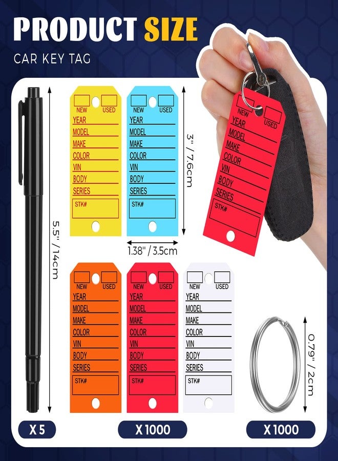 PerKoop 1000 Pieces Poly Key Tags Car Key Label Tags with Metal Rings and Markers Automotive Dealership Key Tags Keychain Labels for Car Truck RV Dealership Shop Office Supplies, 5 Colors - Image 2