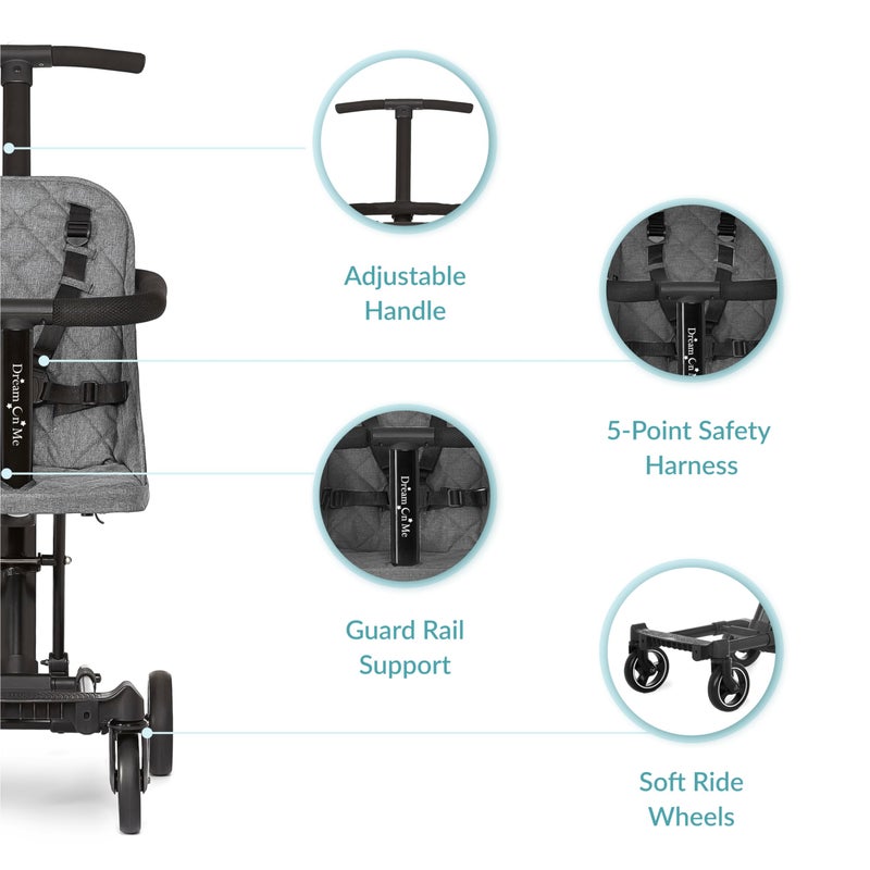 Dream On Me Lightweight And Compact Coast Rider Stroller With One Hand Easy Fold, Adjustable Handles And Soft Ride Wheels, Grey - Image 4