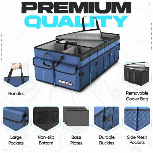 FORTEM Trunk Organizer with Cooler For SUV Car Trunk, Foldable Storage, Car Accessories for Women Men, Collapsible Bag, 600D Oxford, Non Slip Bottom, Straps, Soft Cover (105L) - Image 2