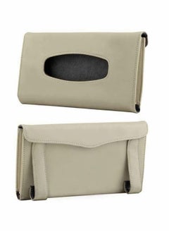 KASTWAVE Car Sun Visor Tissue Holder, Beige PU Leather Tissue Dispenser Hanging Case to Clip On Your Car Door Or Back Seat Pocket, Interior Accessories Pouch for Wipes  - Image 5