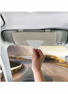 KASTWAVE Car Sun Visor Tissue Holder, Beige PU Leather Tissue Dispenser Hanging Case to Clip On Your Car Door Or Back Seat Pocket, Interior Accessories Pouch for Wipes  - Image 1