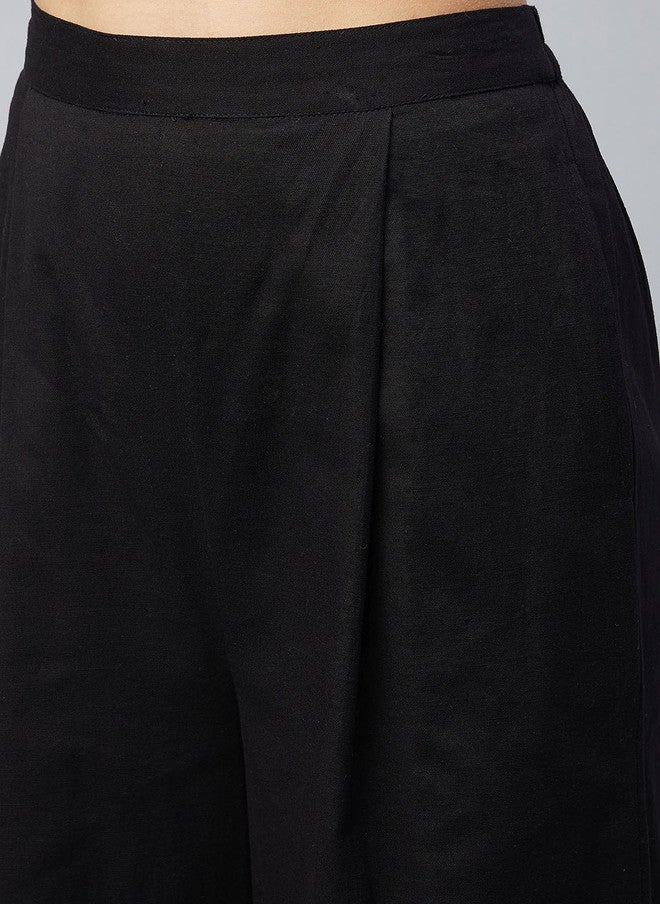 StyleStone طقم ستايلستون النسائي من القطن الأسود مع توب بدون أكمام وبلازو - Image 3