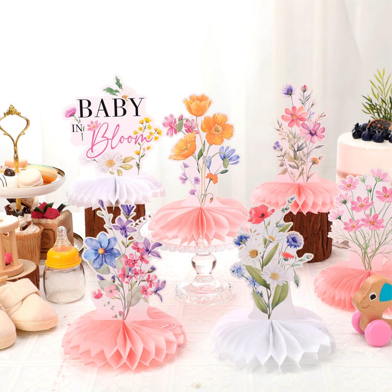 Weekgrat 9 Pcs Wildflower Baby in Bloom Baby Shower Decoration Spring Floral Flower Theme Honeycomb Centerpiece for Table Decor - Image 3