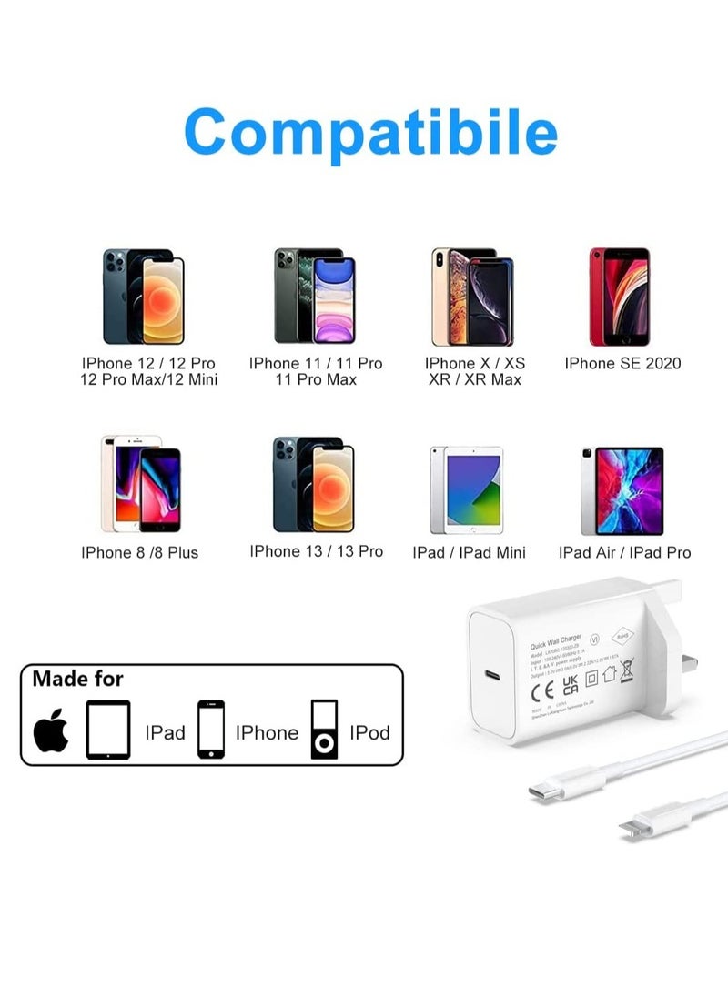 IPhone Fast Charger [MFi Certified] 20W USB C Power Adapter Fast Charger with 3ft Cable Compatible with IPhone 13/13 Pro/ 12 Pro/12 Mini/ 11/11 Pro/XS/Max/XR/X/8 Plus/SE 2020,