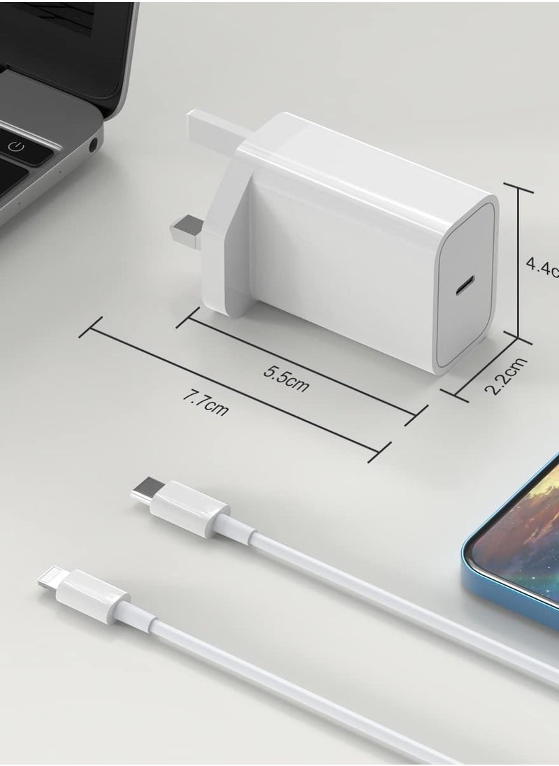 IPhone Fast Charger [MFi Certified] 20W USB C Power Adapter Fast Charger with 3ft Cable Compatible with IPhone 13/13 Pro/ 12 Pro/12 Mini/ 11/11 Pro/XS/Max/XR/X/8 Plus/SE 2020,