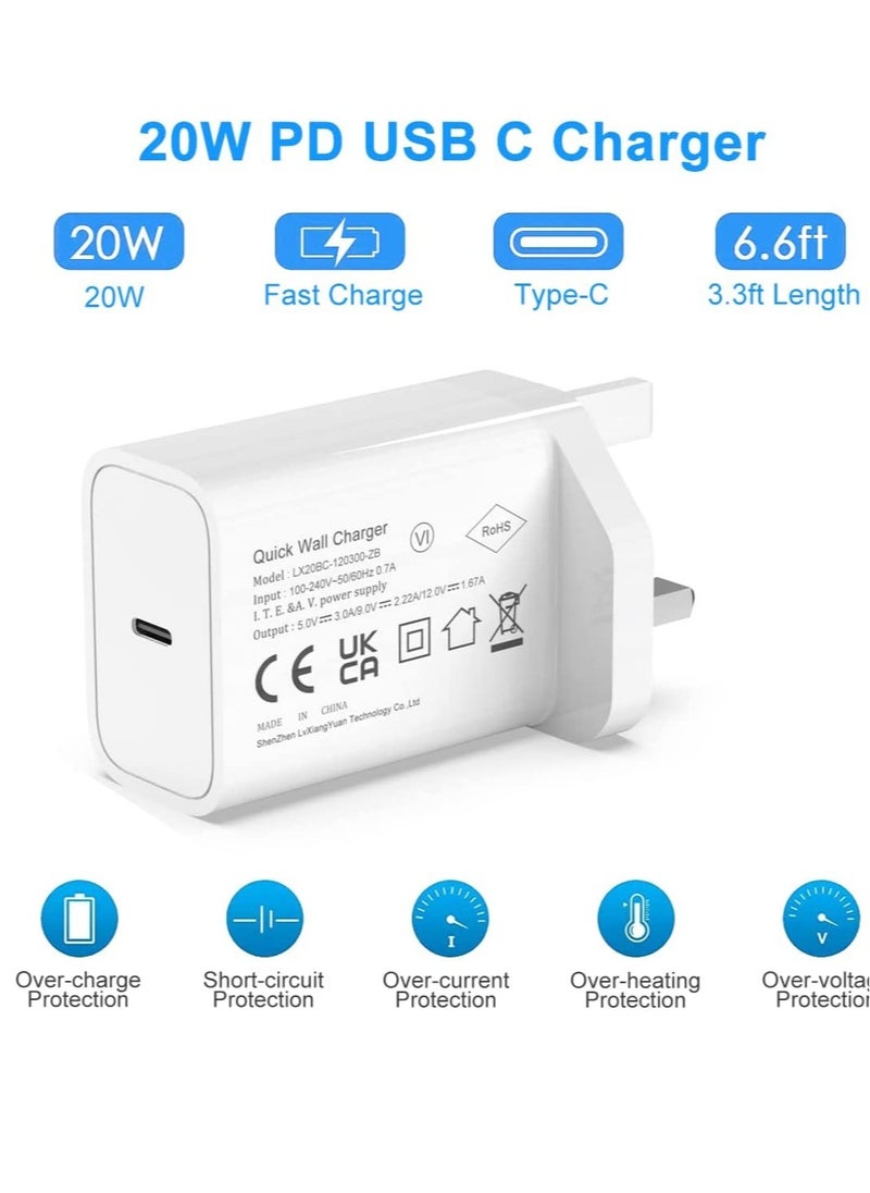 IPhone Fast Charger [MFi Certified] 20W USB C Power Adapter Fast Charger with 3ft Cable Compatible with IPhone 13/13 Pro/ 12 Pro/12 Mini/ 11/11 Pro/XS/Max/XR/X/8 Plus/SE 2020,
