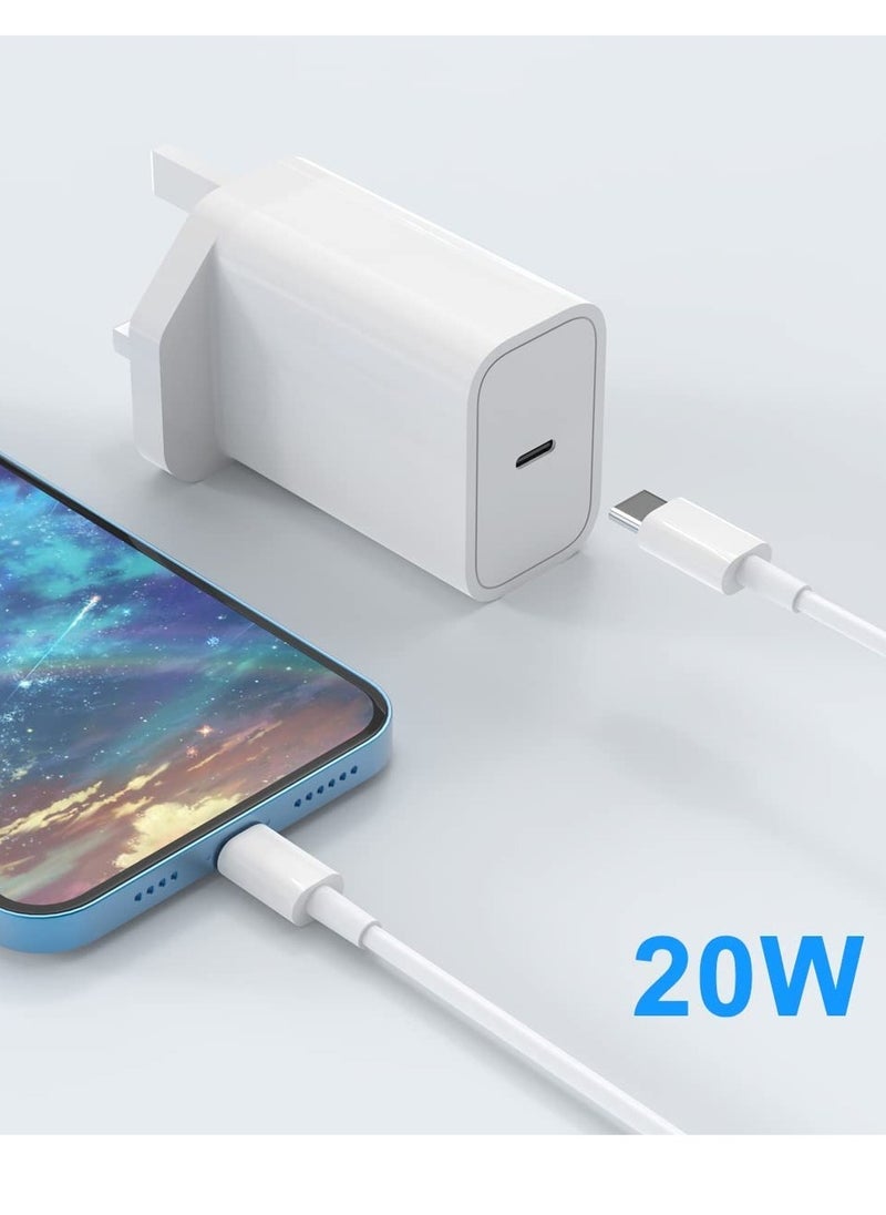 IPhone Fast Charger [MFi Certified] 20W USB C Power Adapter Fast Charger with 3ft Cable Compatible with IPhone 13/13 Pro/ 12 Pro/12 Mini/ 11/11 Pro/XS/Max/XR/X/8 Plus/SE 2020,