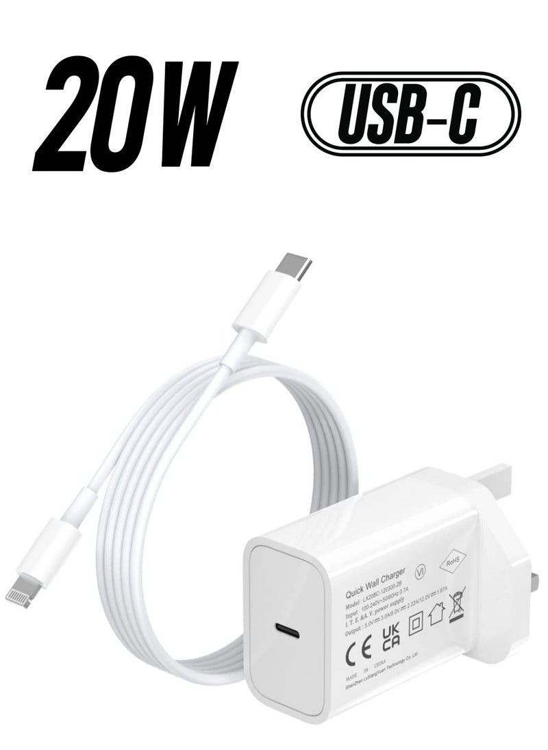 IPhone Fast Charger [MFi Certified] 20W USB C Power Adapter Fast Charger with 3ft Cable Compatible with IPhone 13/13 Pro/ 12 Pro/12 Mini/ 11/11 Pro/XS/Max/XR/X/8 Plus/SE 2020,