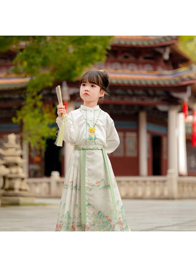 Menghu Girl's Spring And Autumn New Chinese Style National Studies Dress With Horse Face Skirt - Beige Single Horse Face Skirt 120