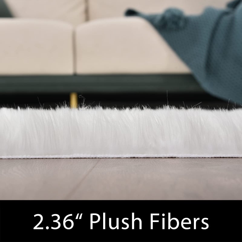Latepis White Round Rug 3ft Faux Sheepskin Fur Fluffy Circle Rugs for Living Room Washable Rug for Bedroom Teen Room Dorm Cute Room Rug - Image 3