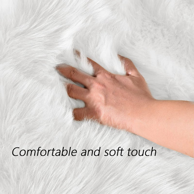 Latepis White Round Rug 3ft Faux Sheepskin Fur Fluffy Circle Rugs for Living Room Washable Rug for Bedroom Teen Room Dorm Cute Room Rug - Image 5
