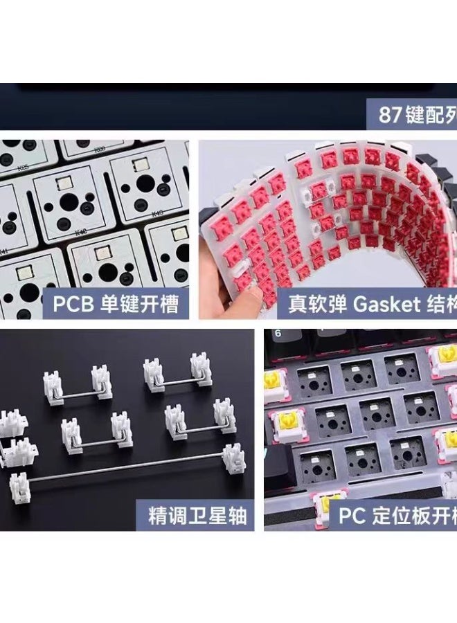 AULA لوحة مفاتيح ميكانيكية AULA F87 Pro 80% مع تركيب جازكيت، وضع ثلاثي 2.4G/Bluetooth/USB-C، قابلة للتبديل، 16.8 مليون لون RGB، مفاتيح PBT، قابلة للبرمجة للألعاب/Mac/Windows (رمادي متدرج + مفتاح كريستالي فضائي) - Image 4