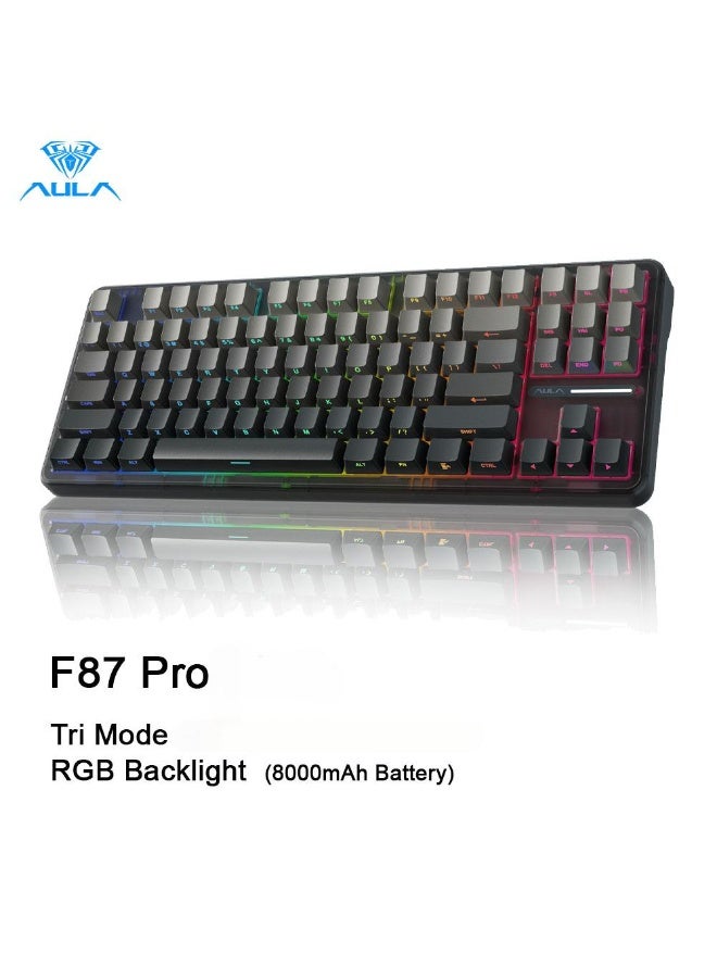AULA لوحة مفاتيح ميكانيكية AULA F87 Pro 80% مع تركيب جازكيت، وضع ثلاثي 2.4G/Bluetooth/USB-C، قابلة للتبديل، 16.8 مليون لون RGB، مفاتيح PBT، قابلة للبرمجة للألعاب/Mac/Windows (رمادي متدرج + مفتاح كريستالي فضائي) - Image 2