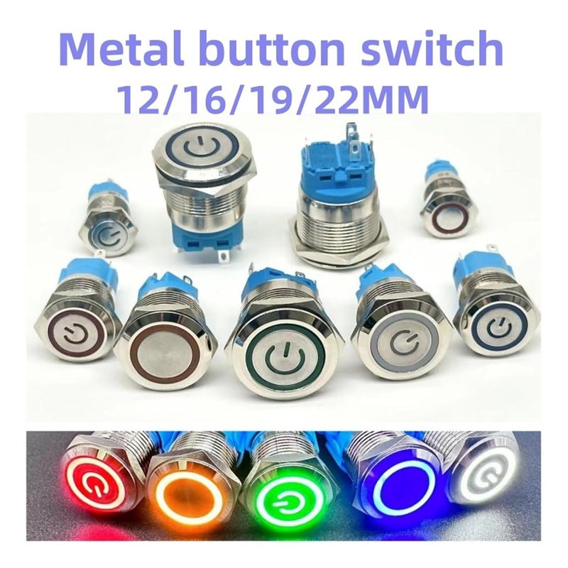 مفتاح زر معدني 19 مم ذاتي القفل مع ضوء LED دائري أحمر مقاوم للماء 3.8 فولت 5 فولت 6 فولت - Image 4