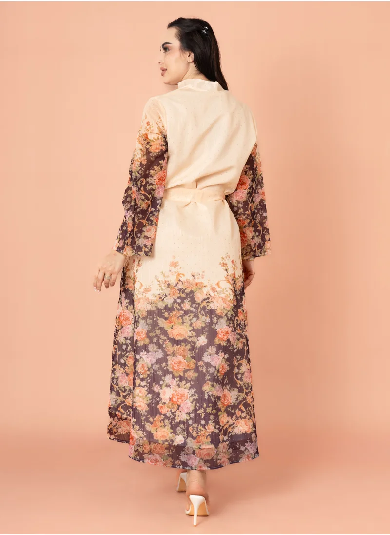 IKKXA Floral Belted Embroidery Jalabiya IK2019 Purple