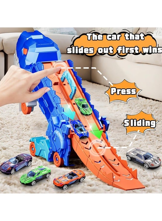 AIYISHI 13 in 1 Dinosaur Toys for 3-7, Dinosaur Transport Truck with 12 Metal Cars, City Dinosaur Ultimate Hauler Track Toy, Transforms into Stomping Standing Dinosaur Toddler Toys Gifts for Kids Ages 3+（12 Cars） - Image 4