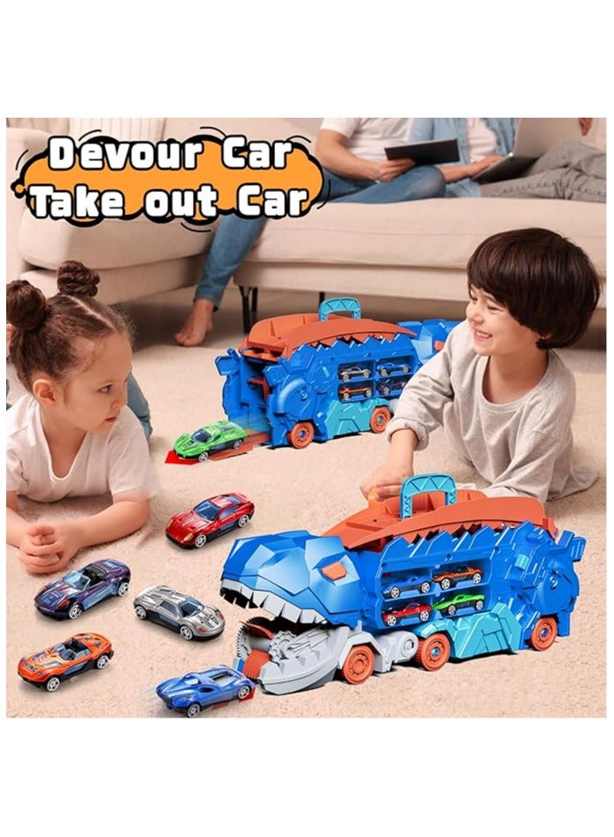 AIYISHI 13 in 1 Dinosaur Toys for 3-7, Dinosaur Transport Truck with 12 Metal Cars, City Dinosaur Ultimate Hauler Track Toy, Transforms into Stomping Standing Dinosaur Toddler Toys Gifts for Kids Ages 3+（12 Cars） - Image 3