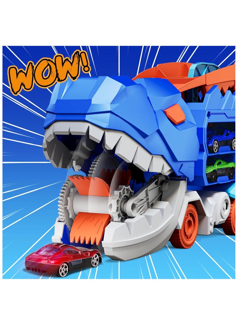 AIYISHI 13 in 1 Dinosaur Toys for 3-7, Dinosaur Transport Truck with 12 Metal Cars, City Dinosaur Ultimate Hauler Track Toy, Transforms into Stomping Standing Dinosaur Toddler Toys Gifts for Kids Ages 3+（12 Cars） - Image 2