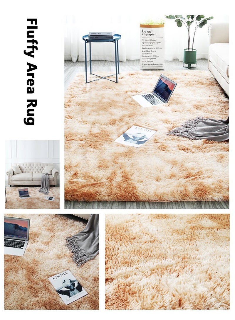 TAPIT 200x300cm Large Plush Area Rug for Bedroom Bedside Living Room, Washable Carpet Mat for Sofa Coffee Table, Bedside Non-Slip Plush Floor Mat, Bay Window Long Furry Carpet (Khaki) - Image 2