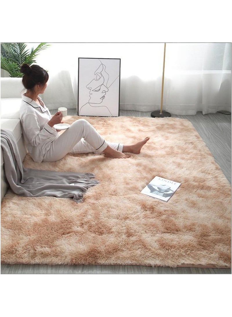 TAPIT 200x300cm Large Plush Area Rug for Bedroom Bedside Living Room, Washable Carpet Mat for Sofa Coffee Table, Bedside Non-Slip Plush Floor Mat, Bay Window Long Furry Carpet (Khaki) - Image 1