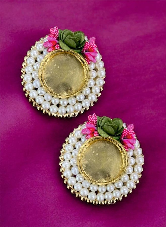 Smaran Handmade Pearl Tealight Candle Holders Set of 10 | Ribbon Work Floral Wax Diya Stand | Decorative T-Light Holder for Diwali, Wedding, Pooja & Home Decor - Image 5